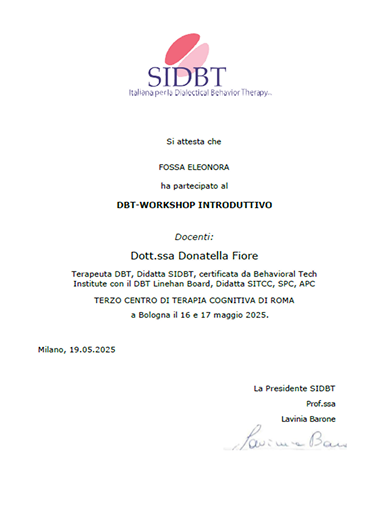 Certificato Terapia Dialettico Comportamentale